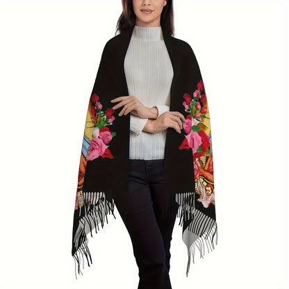 Luxury Mexican Floral Print Scarf - Women's Soft Warm Wrap With Tassels | Versatile Scarf For Coats, Sweaters And Suits MyFave Boutique