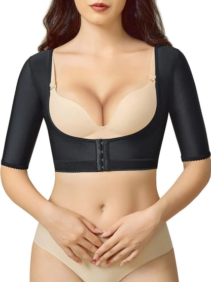 Front Buckle Shaping Top, Half Sleeve Slimmer Open Bust Bodysuit, Women's Shapewear MyFave Boutique