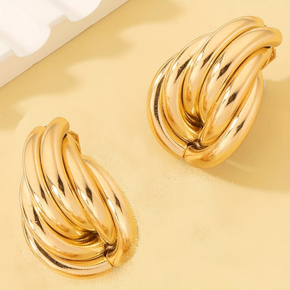 Simple Fashion Golden Twist Stud Earrings, For Women Holiday Birthday Dating Prom Banquet Wedding Party Holiday Shopping Business Accessories MyFave Boutique