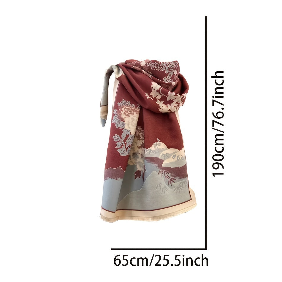 Double Sided Landscape Jacquard Scarf Elegant Thick Warm Fringe Shawl Winter Outdoor Windproof Wrapped Scarf MyFave Boutique