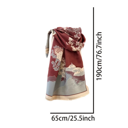 Double Sided Landscape Jacquard Scarf Elegant Thick Warm Fringe Shawl Winter Outdoor Windproof Wrapped Scarf MyFave Boutique