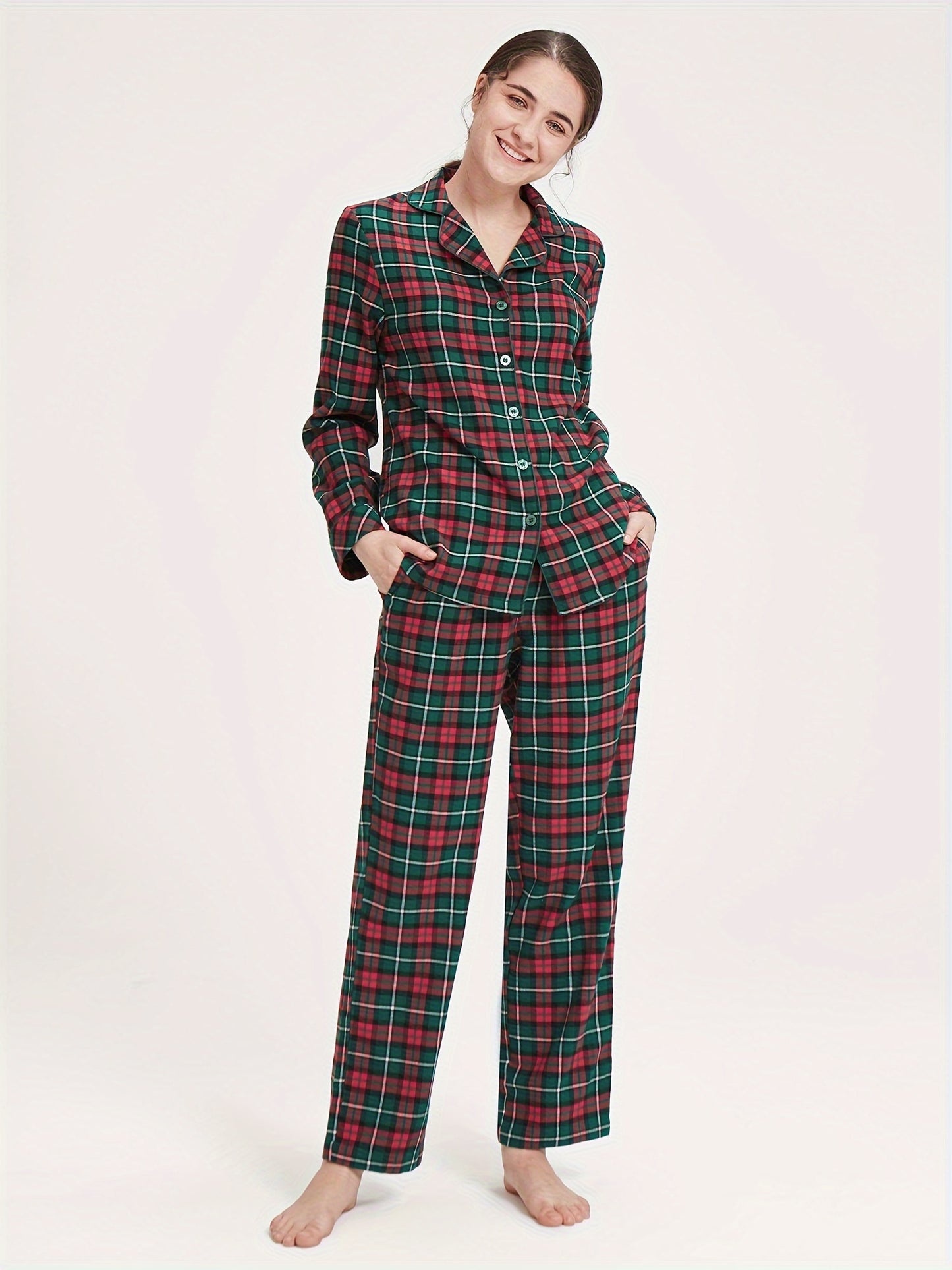 SIORO Flannel Long Sleeve Pajamas Women 100% Cotton Plaid Pajama Set Pajamas Home Clothes MyFave Boutique