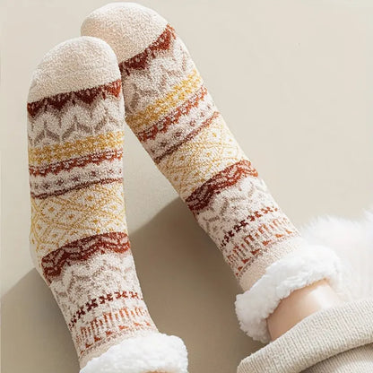 2 Pairs Of Thick Lamb Wool Socks, Winter Cold Resistant, Warm And Heat Storage Plush Socks, Silicone Anti Slip Floor Socks, Ethnic Style Outdoor Socks MyFave Boutique