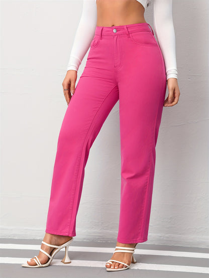 Chic Hot Pink Straight Leg Jeans - Comfort Fit with Classic Slash Pockets for Casual or Trendy Outfits MyFave Boutique