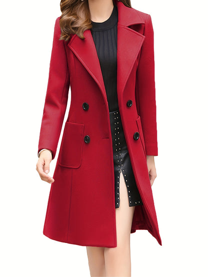 Women Wool Blend Winter Mid Long Coat Notch Double-Breasted Lapel Jacket Outwear MyFave Boutique