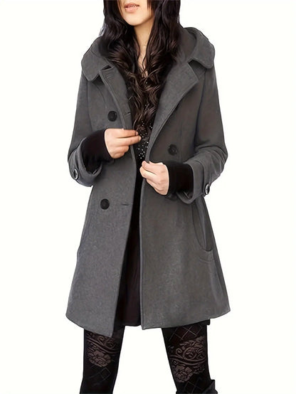 Women's Double Breasted Wool Pea Coat Trench Coat with Hood MyFave Boutique