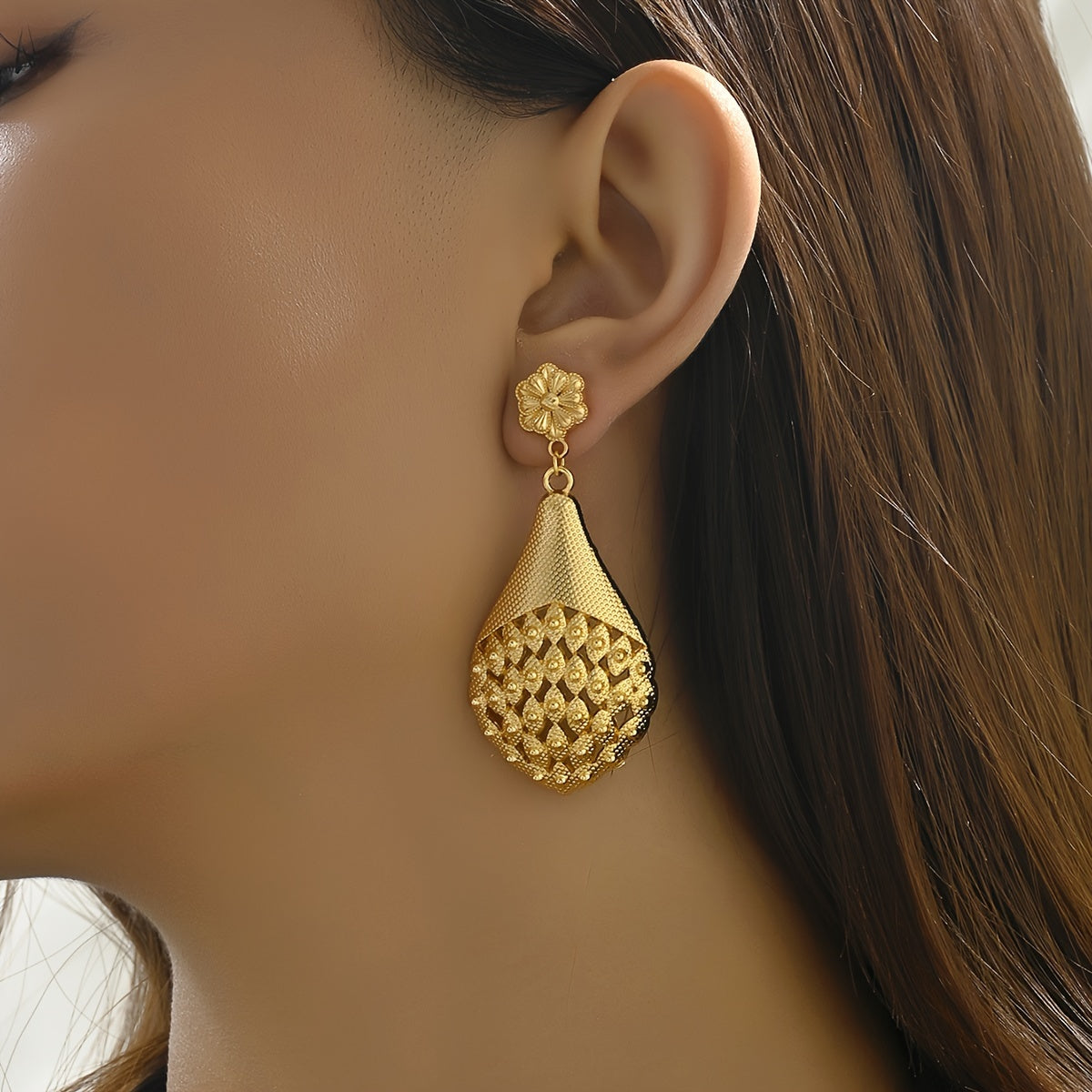 Vintage Droplet Flower Pattern Dangle Earrings Ethnic Luxury Style Plated Jewelry Female Gift MyFave Boutique