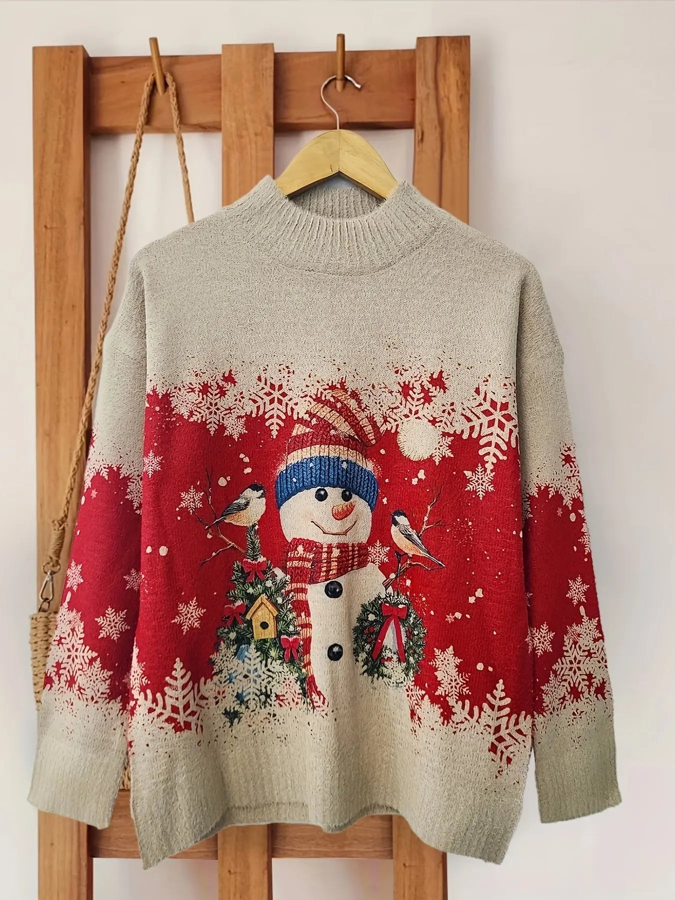 Snowman Pattern Crew Neck Sweater, Casual Long Sleeve Sweater For Fall & Winter, Women's Clothing MyFave Boutique