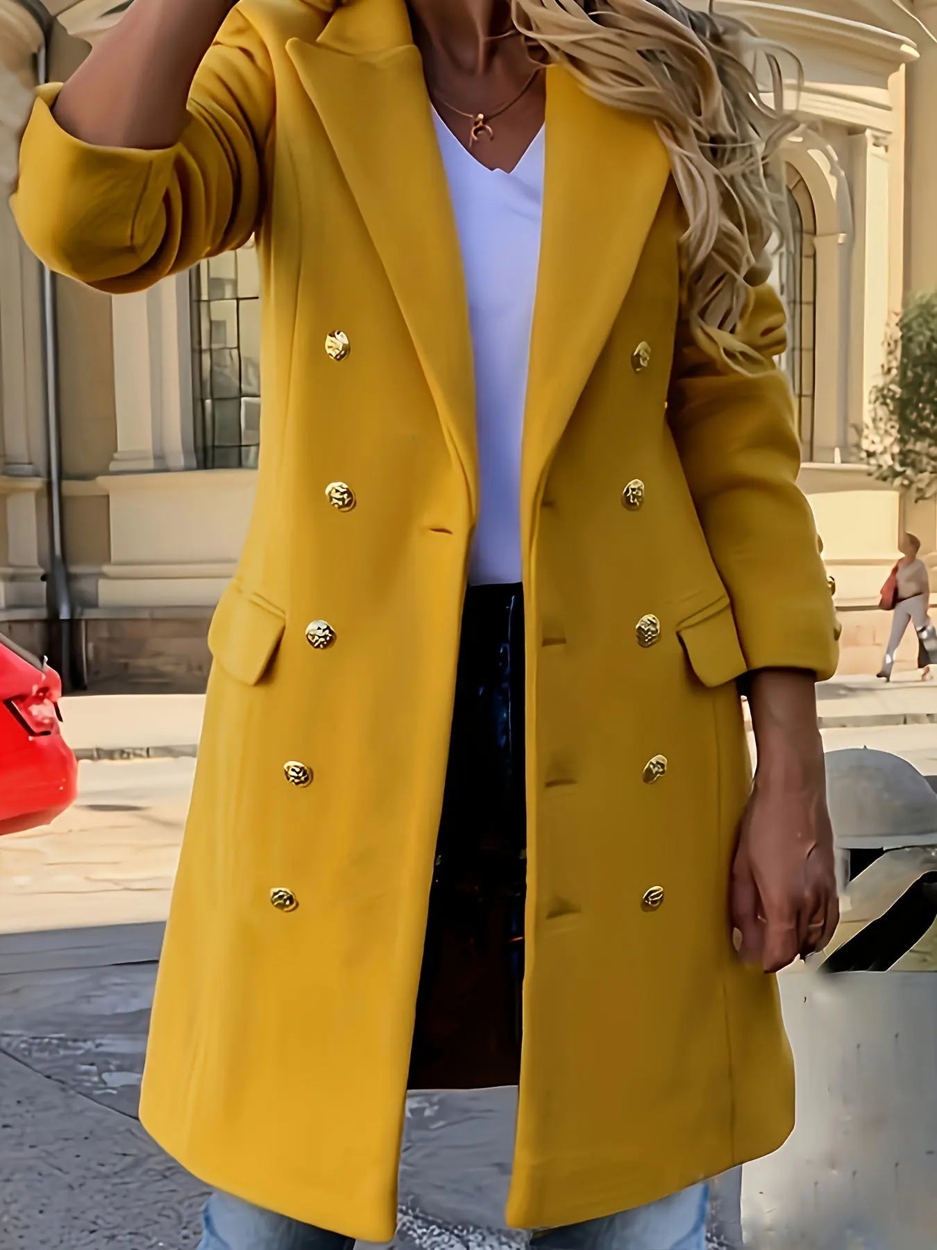 Double-breasted Lapel Collar Overcoat, Elegant Long Sleeve Mid-length Chic Outerwear For Fall & Winter, Women's Clothing MyFave Boutique