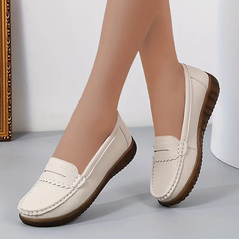 Women's Solid Color Penny Loafers, Comfort Soft Sole Slip On Shoes, Casual Faux Leather Flat Shoes MyFave Boutique