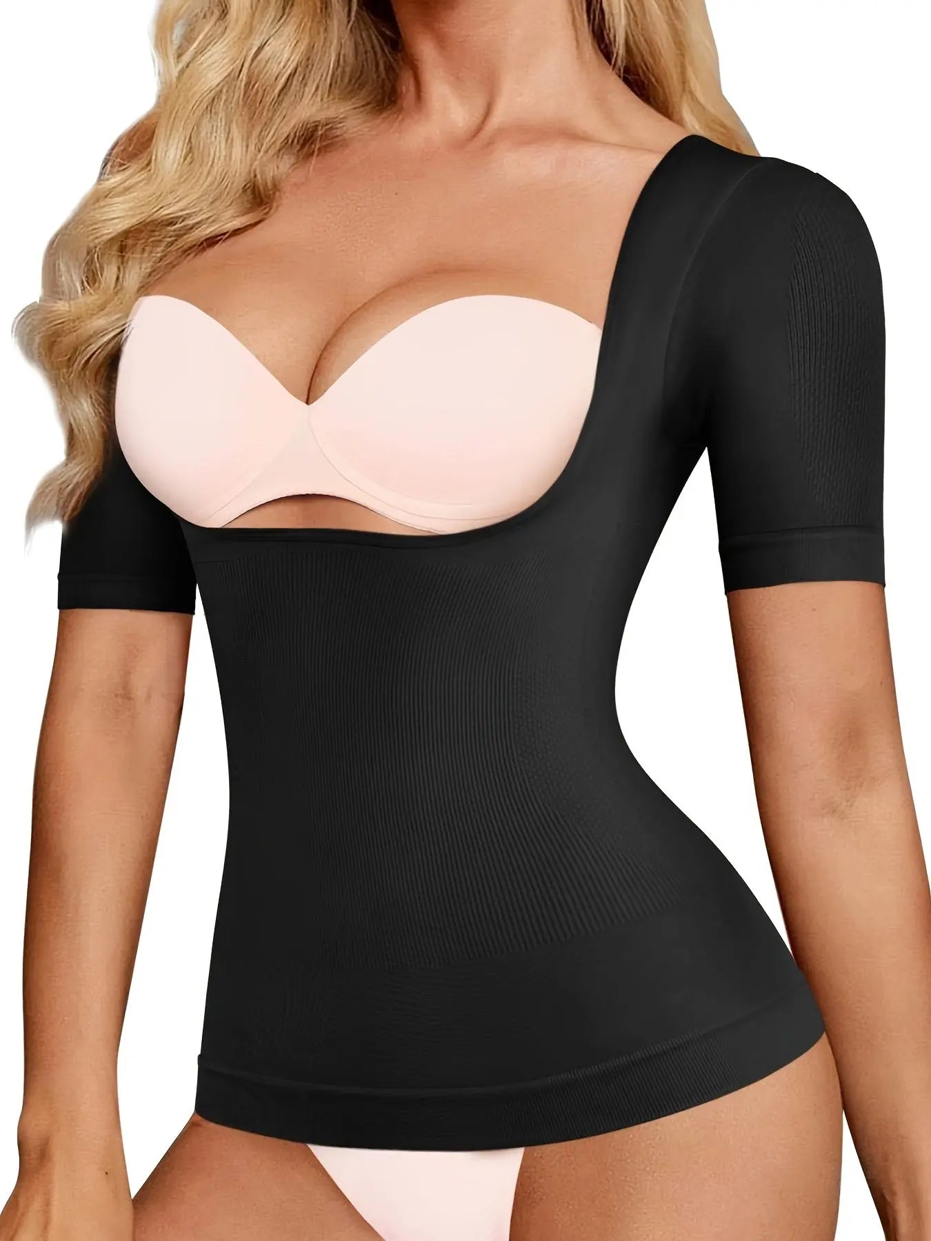 Women's U-Shape Push-Up Shaping Top with Seamless Tummy Control, Arm Slimming Short Sleeve Body Shaper for Everyday Wear MyFave Boutique