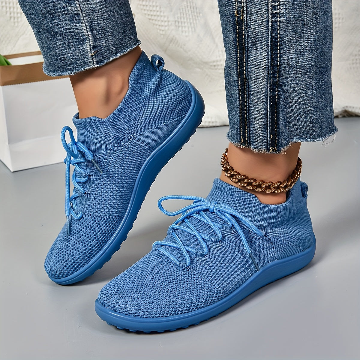 Women's Breathable Knit Sneakers - Comfortable Slip-On Sneakers with Lace-Up Design, EVA Sole for All Seasons MyFave Boutique