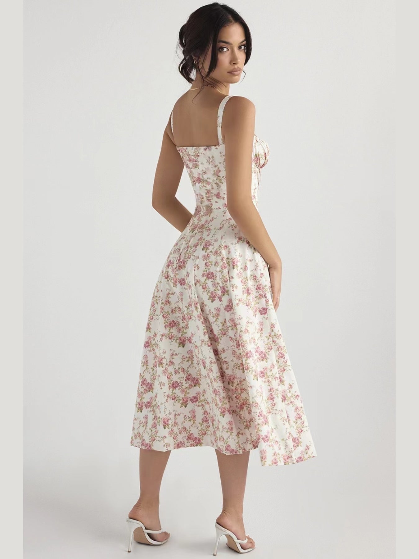 Women's Floral Print High-Low Midi Dress with Spaghetti Straps and Sweetheart Neckline for Summer Elegance MyFave Boutique