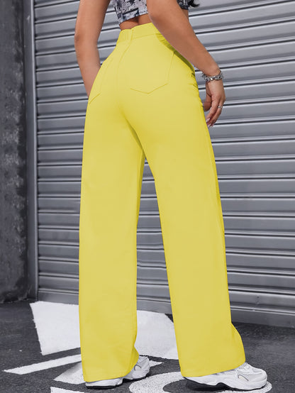 Plain Yellow Pastel Color Loose Fit Wide Leg Elastic Waistband Jeans, Women's Denim Jeans & Clothing MyFave Boutique