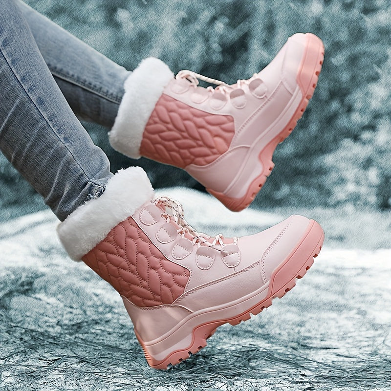 Women's Fleece Lined Snow Boots, Winter Thermal Lace Up Short Boots, Outdoor Wear-resistant Boots MyFave Boutique