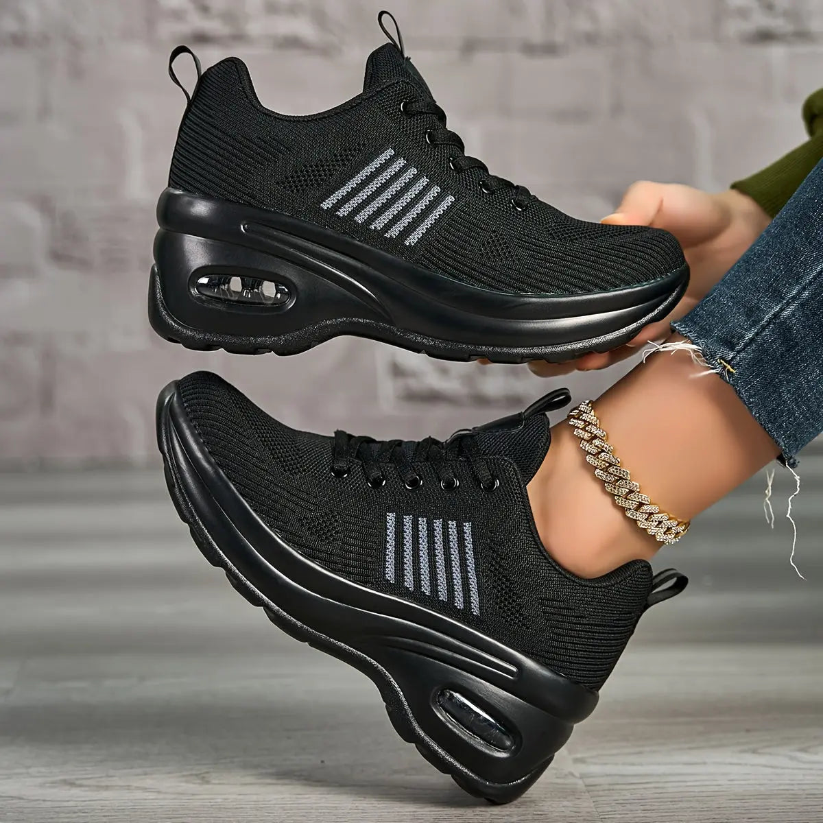 Women's Breathable Knit Chunky Sneakers, Casual Lace Up Outdoor Shoes, Comfortable Low Top Sport Shoes MyFave Boutique