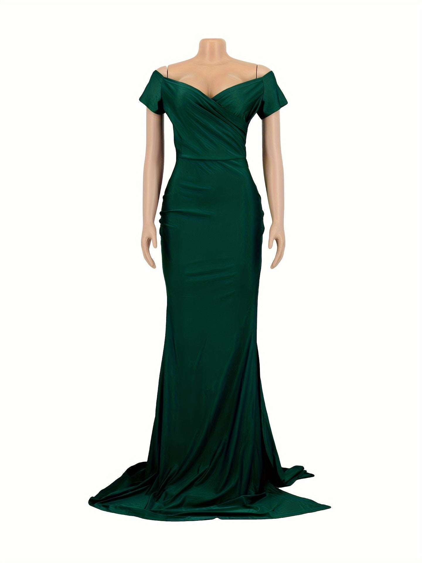 Women Off Shoulder V-Neck Maxi Long Dress Ruched Split Bodycon Mermaid Evening Cocktail Formal Dresses MyFave Boutique