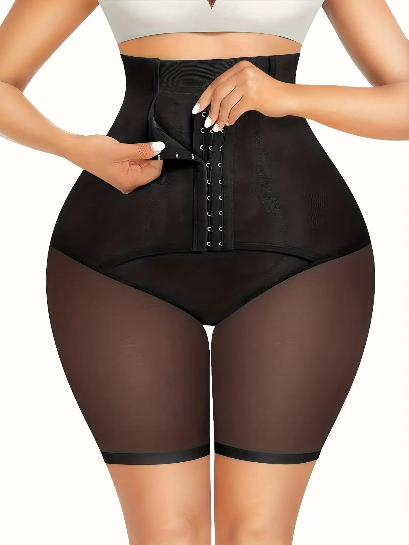 Mesh Stitching Shaping Shorts, Front Buckle Tummy Control Compression Shorts, Women's Underwear & Shapewear MyFave Boutique