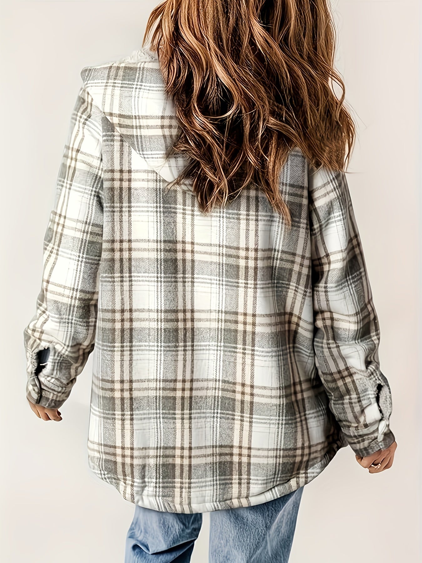 Plaid Pattern Zip Up Jacket, Casual Hooded Long Sleeve Warm Outwear, Women's Clothing MyFave Boutique