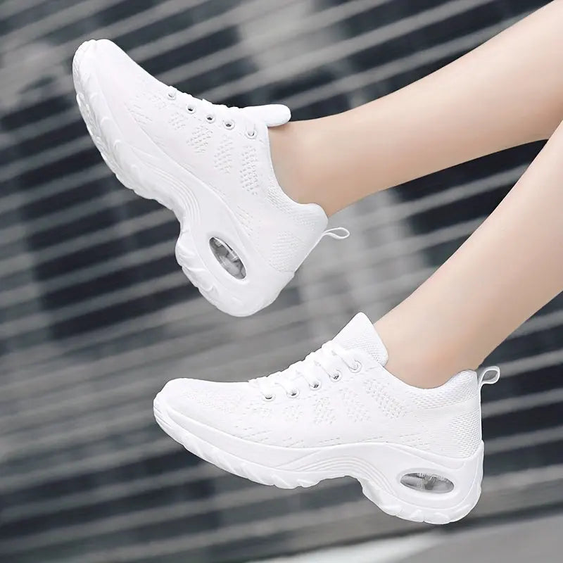 Women's Solid Color Minimalist Sneakers, Lace Up Breathable Comfy Platform Shoes, Versatile Low-top Soft Air Cushion Shoes MyFave Boutique