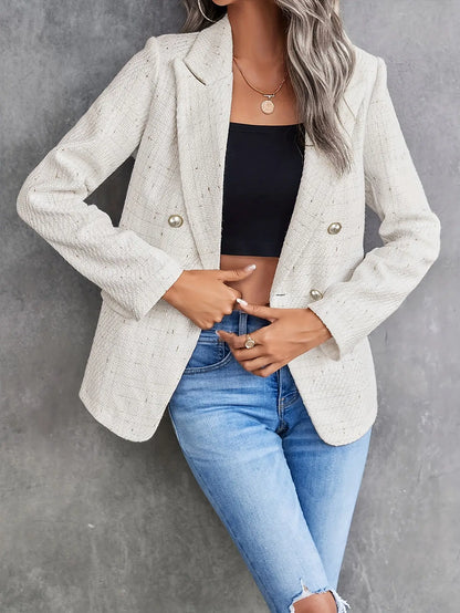 Double Breasted Lapel Blazer, Elegant Long Sleeve Work Office Outerwear, Women's Clothing MyFave Boutique