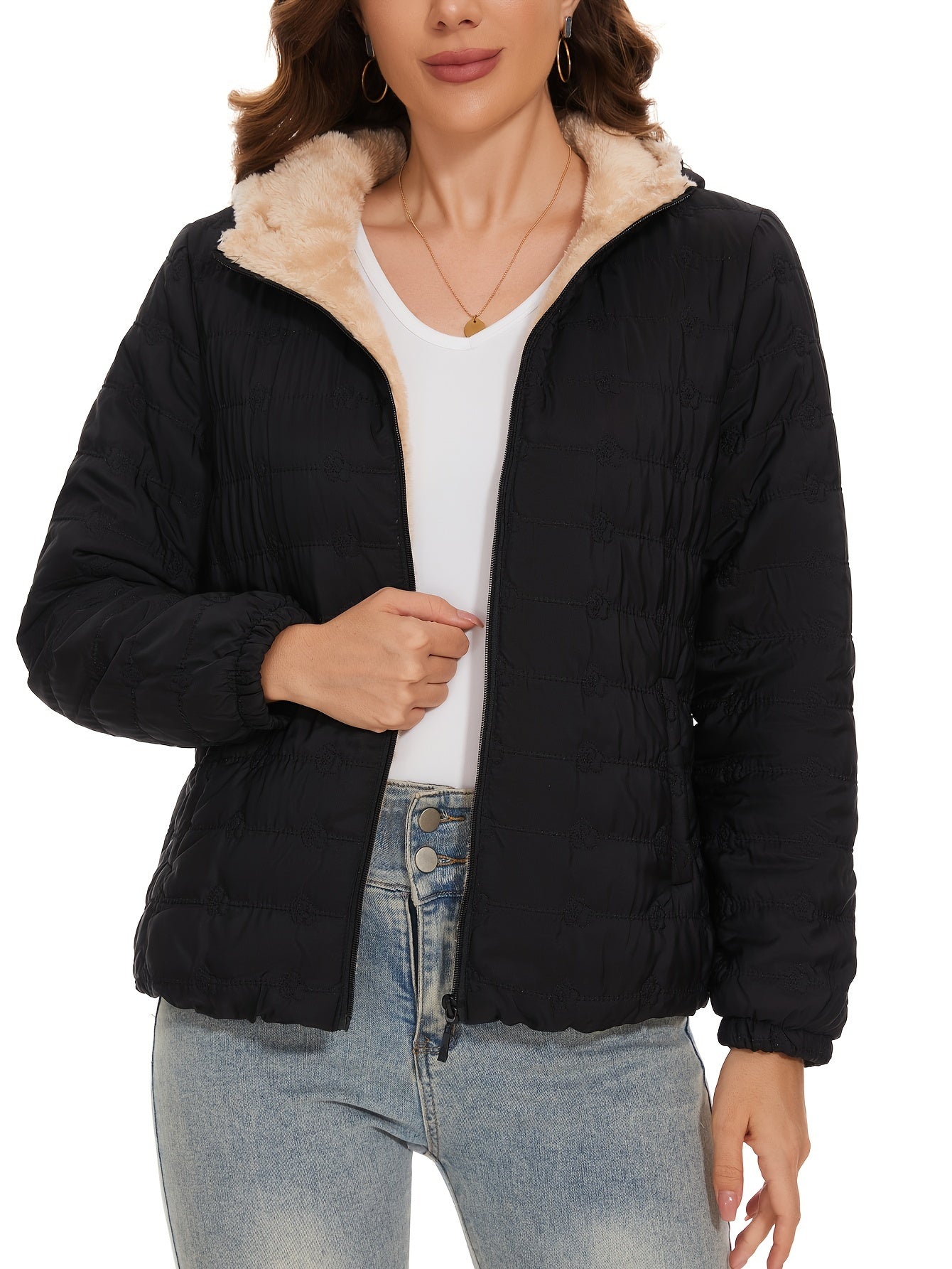 Women's Solid Winter Hooded Coat - Casual Zip Up Long Sleeve Warm Outerwear for Cold Weather Comfort MyFave Boutique