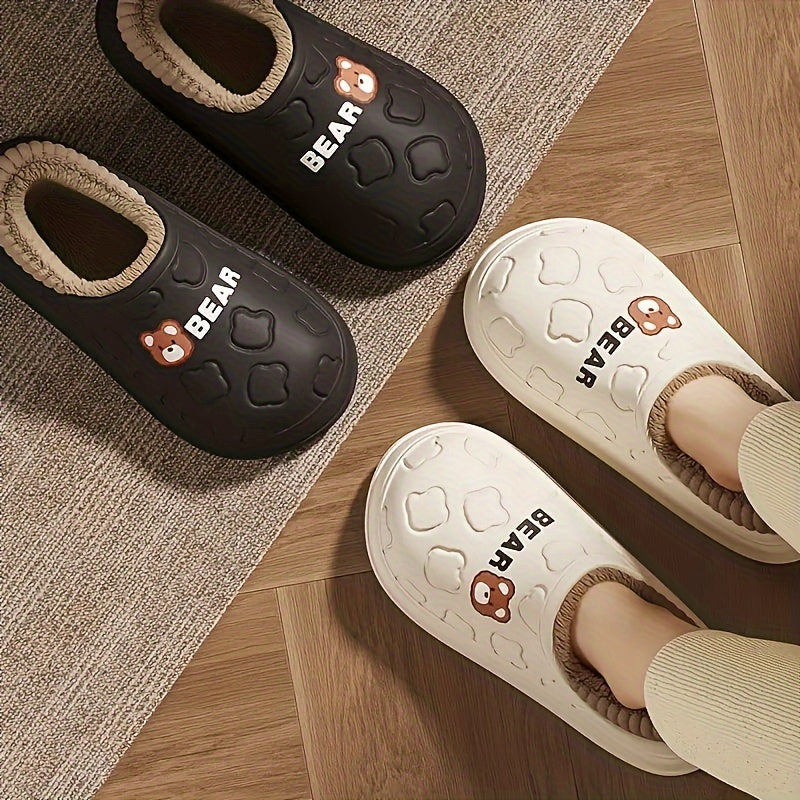 Cute Bear Waterproof Slippers, Cozy & Warm Plush Lined Slip On Shoes, Winter Indoor & Outdoor Slippers MyFave Boutique