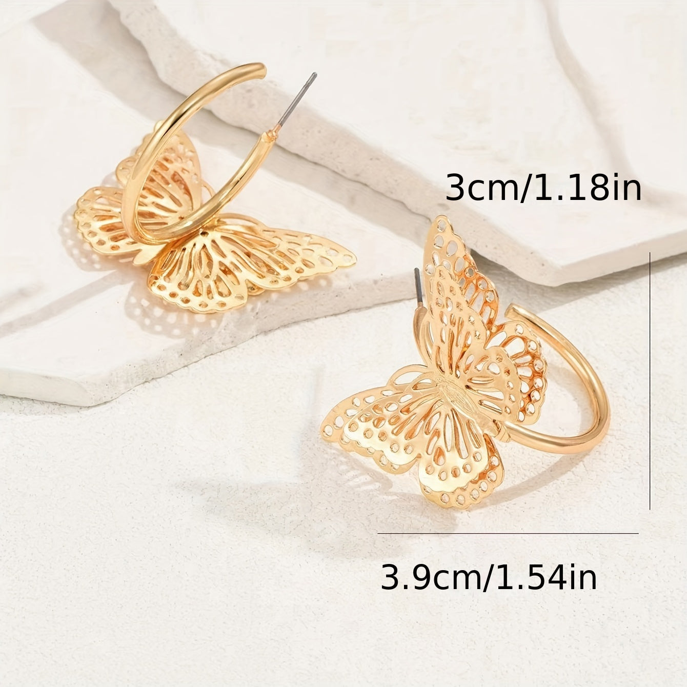 Butterfly Hoop Earrings, 18K Gold Plated, 3D Elegant Style, Jewelry Gift For Women, Vacation Look Fashion Accessory MyFave Boutique