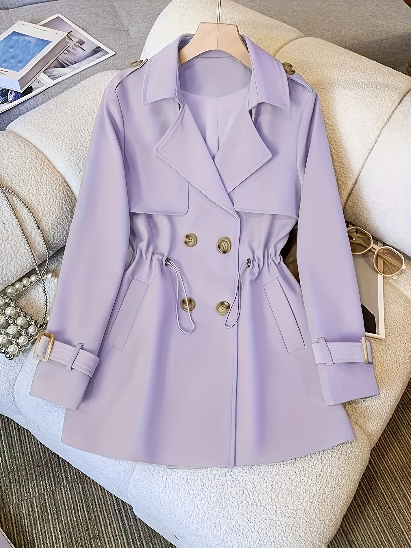 Women's Polyester Blazer Coat, Mid-Length, Classic Style, Polyester Fabric, Machine Washable, Double-Breasted, Open Front, Elegant And Fashionable MyFave Boutique