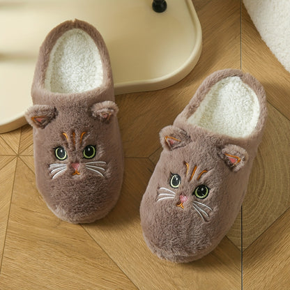 Cozy Cartoon Cat Plush Slippers for Women - Soft, Warm Indoor Shoes with Cute Big Eyes & Ears Design MyFave Boutique