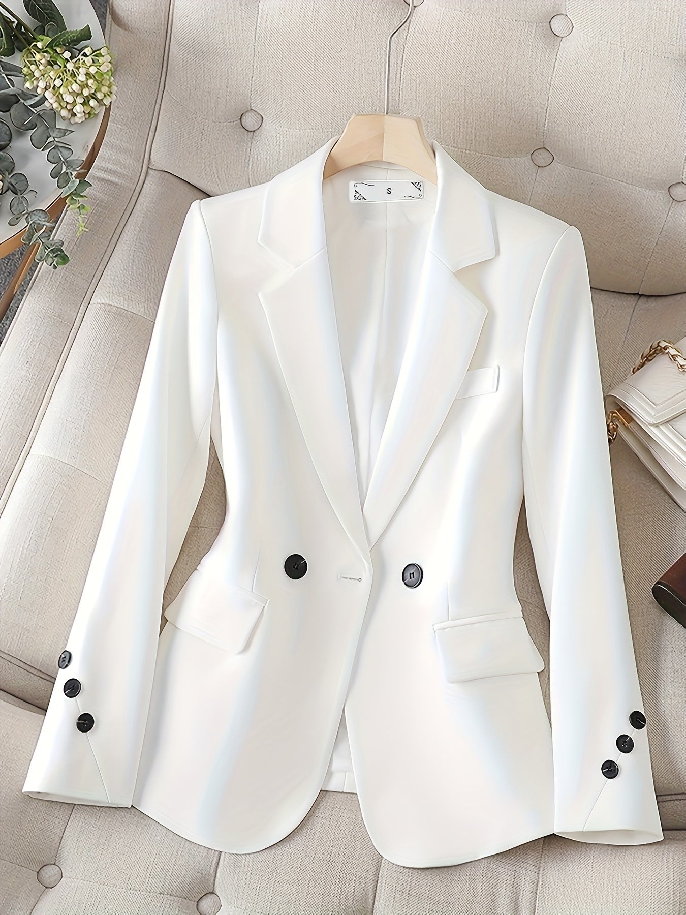 Notched Collar Button Front Blazer for Women, Elegant Long Sleeve Office Blazer MyFave Boutique