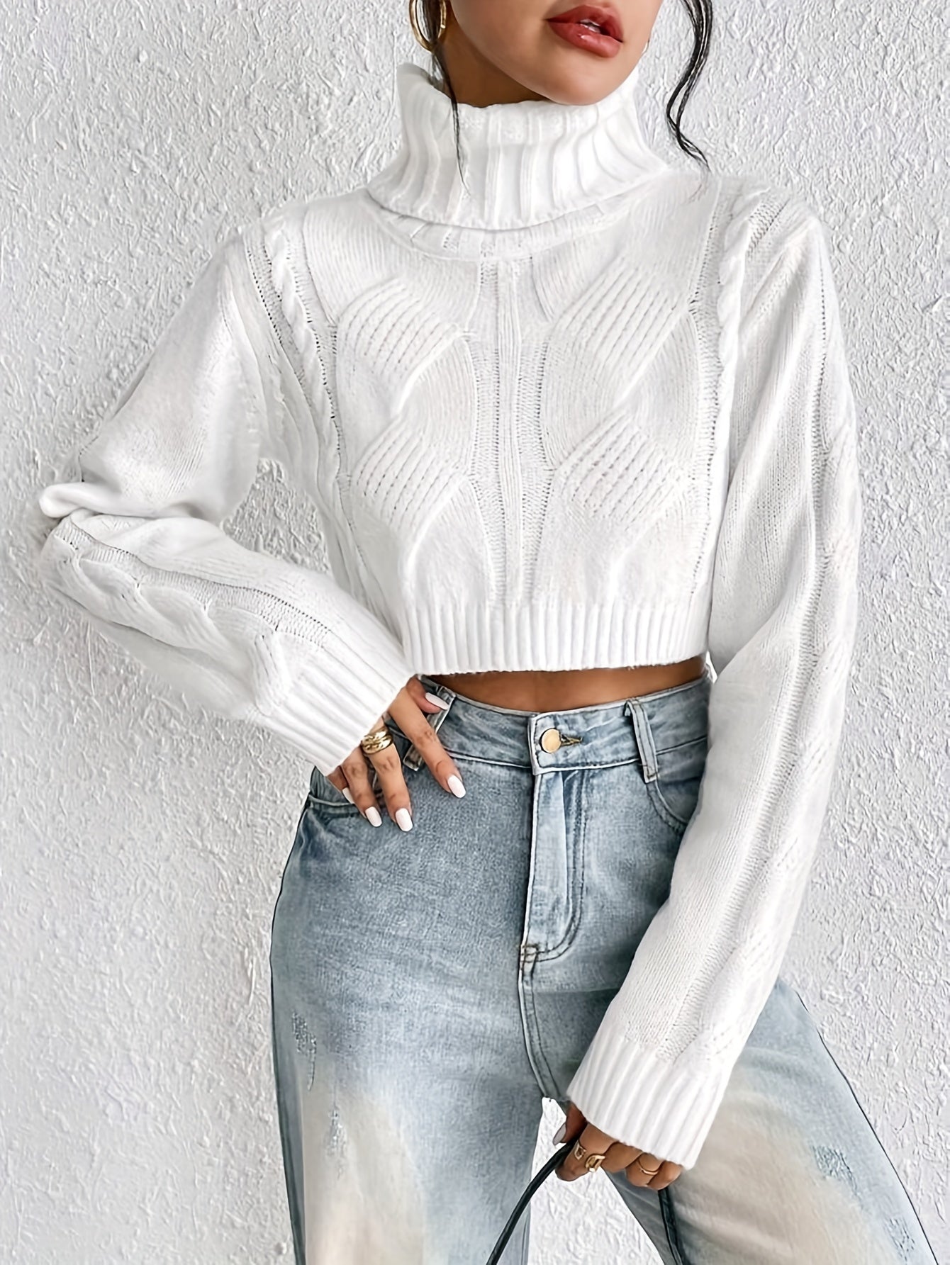 Women's Solid Turtle Neck Crop Sweater for Fall & Winter Season MyFave Boutique