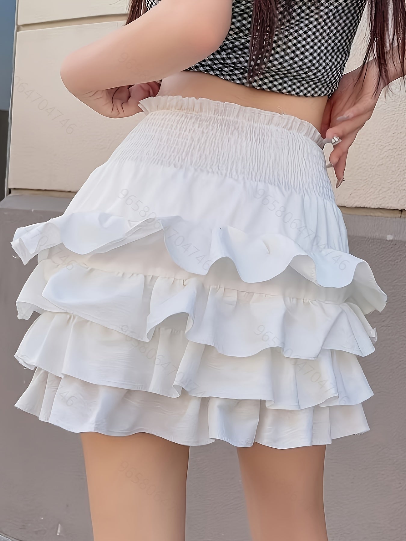 Shirred High Waist Mini Skirt, Elegant Versatile Tiered Ruffle Hem Skirt, Women's Clothing MyFave Boutique