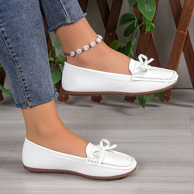 Women's Bow Flat Shoes, Solid Color Round Toe Slip On Shoes, Comfy & Lightweight Every Day Loafers MyFave Boutique