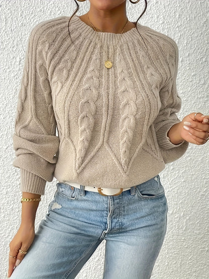 Cable Knit Crew Neck Sweater, Elegant Long Sleeve Sweater For Fall & Winter, Women's Clothing MyFave Boutique