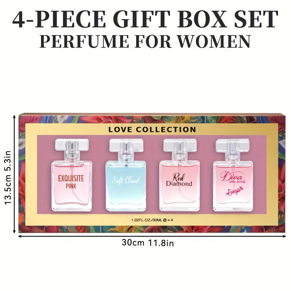 4-Piece Set, Women's Eau De Parfuma Spray Gift Box, Long Lasting Fragrance, 4 Different Flavor, Perfect For Holiday Gifts, Dating, Daily Life, Parties, 1.02 Fl Oz/bottle MyFave Boutique