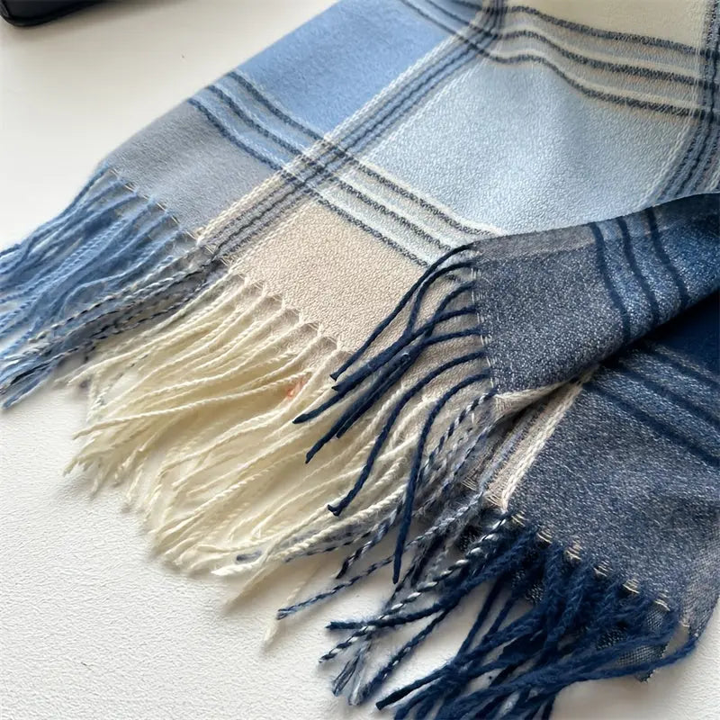 Stylish Jacquard Plaid Fringe Scarf Imitation Cashmere Thickened Warm Shawl Autumn Winter Unisex Versatile Coldproof Neck Scarf MyFave Boutique