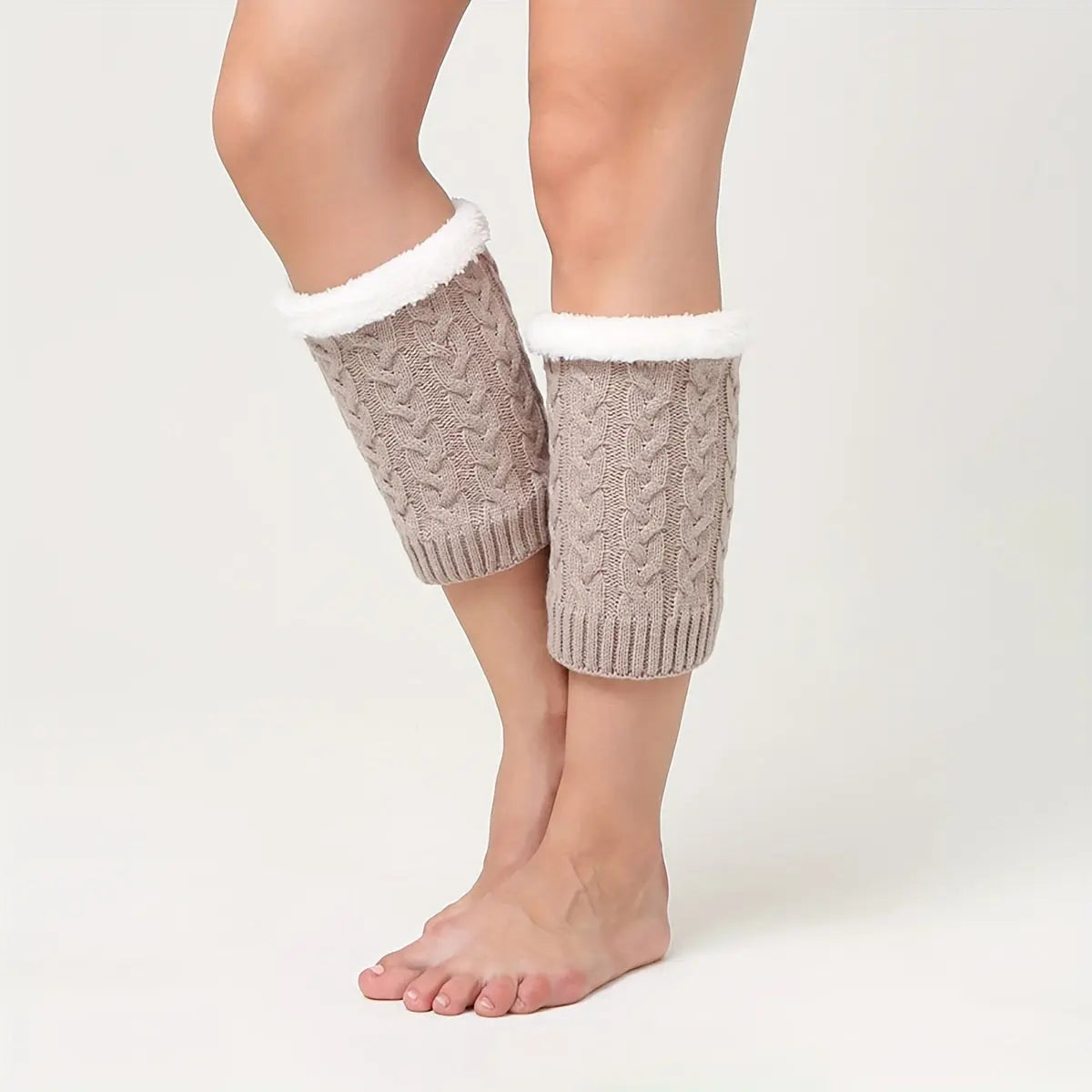 Cozy Knit Thigh-High Leg Warmers for Women - Winter Fleece-Lined, Knee-Length Boot Covers with Cable Twist Design, Machine Washable MyFave Boutique