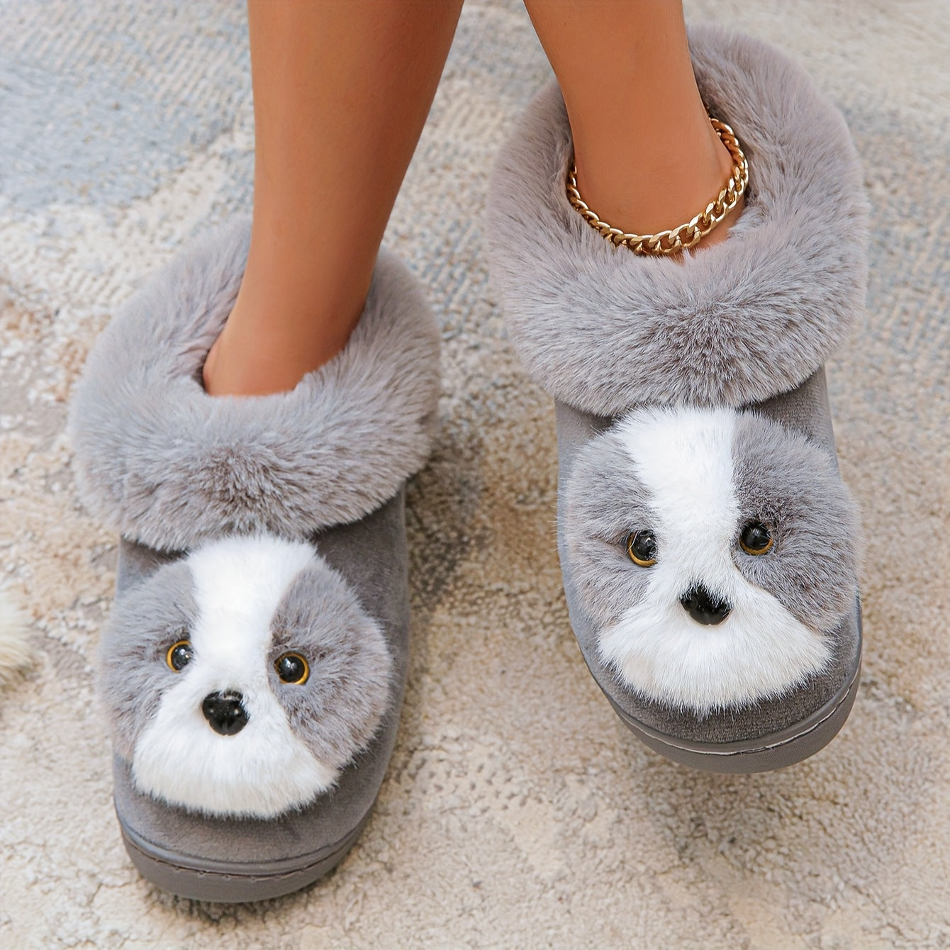 Cozy and Warm Cartoon Puppy Slippers - Soft Sole Slip On Shoes for Indoor Comfort MyFave Boutique