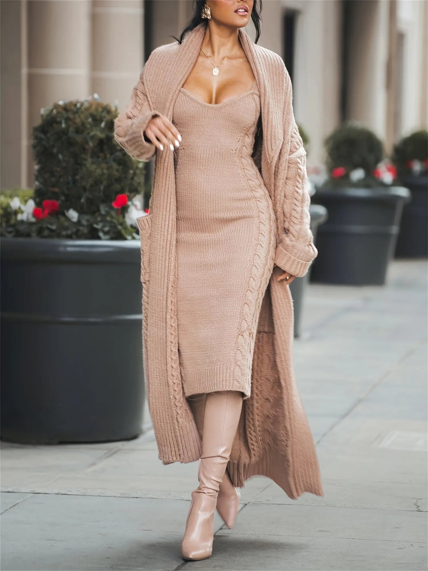 Knitted Sweater Dress And Cardigan Two-piece Set, Chic, Warm And Cozy, For Fall Winter 2024 MyFave Boutique