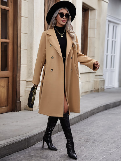 Women's Double-Breasted Belted Thermal Midi Coat, Long Sleeve Winter Overcoat MyFave Boutique