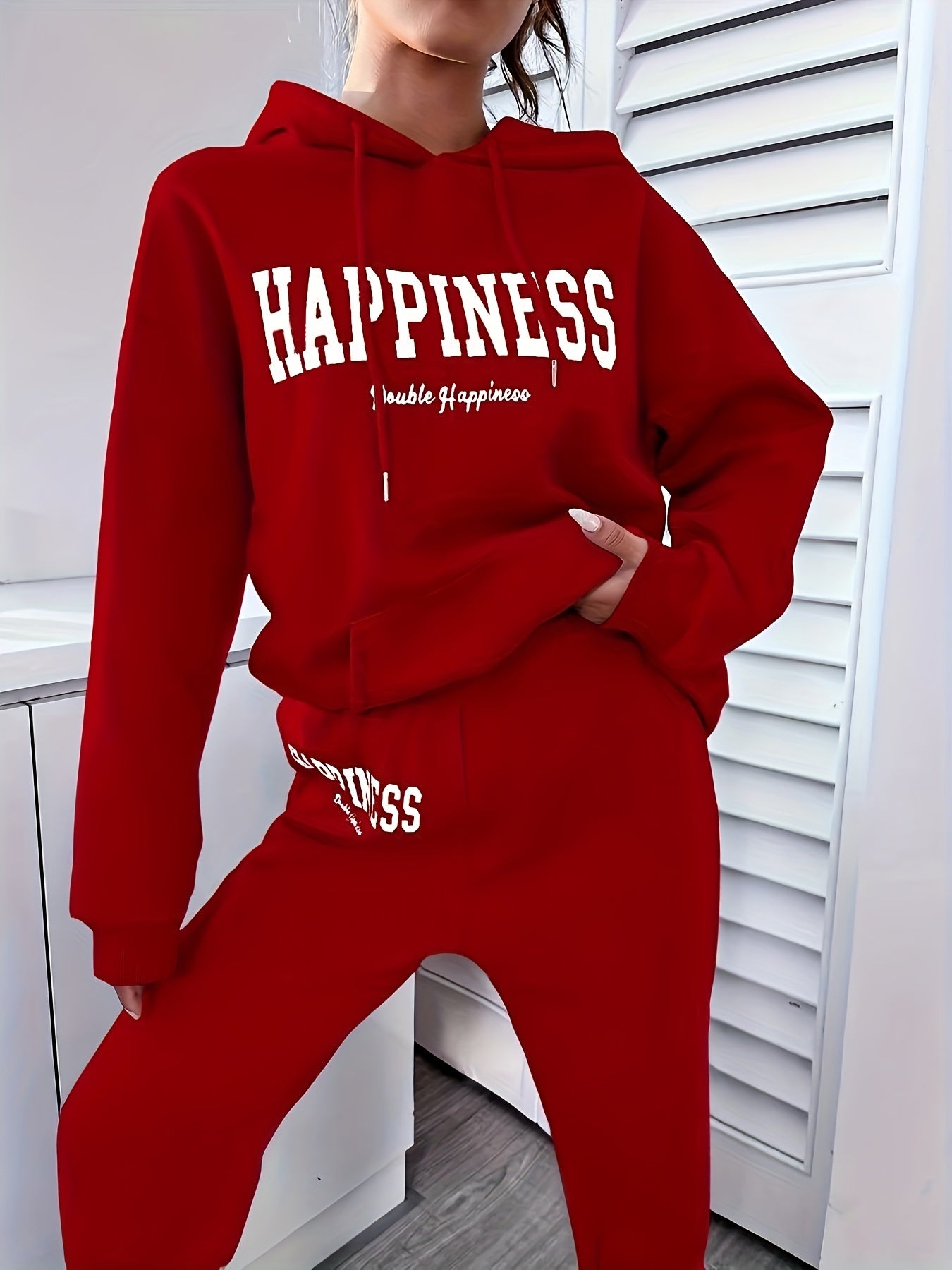 Women's Fashion Casual Letter Pattern Crew Neck Sweatshirt And Jogger Set, Long-sleeved Sweatshirts And Sweatpants Suitable For Winter MyFave Boutique