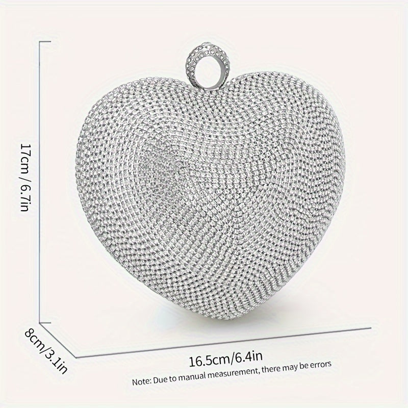 Sparkling Rhinestone Heart Evening Bag, Elegant Shiny Dinner Clutch Purse MyFave Boutique