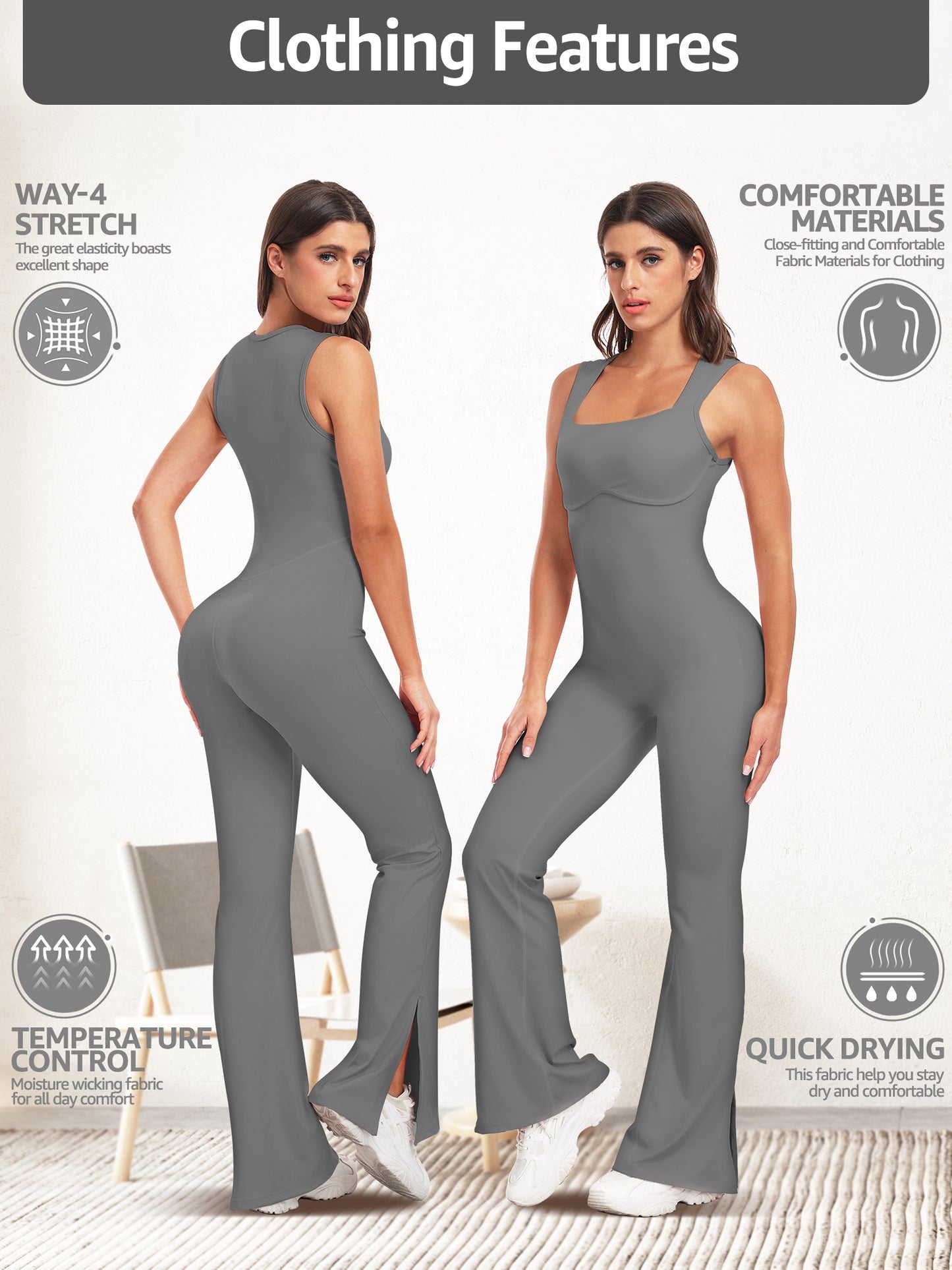 UNIQUEBELLA Workout Flare Jumpsuit for Women Built-in Bra Sleeveless Romper Square Neck Tank Top Unitard Gym Yoga Jumpsuit MyFave Boutique