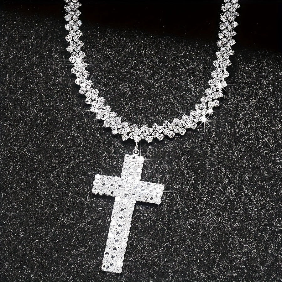 Luxury Multilayer Rhinestone Cross Pendant Necklace Silver Color Neck Jewelry Gift MyFave Boutique