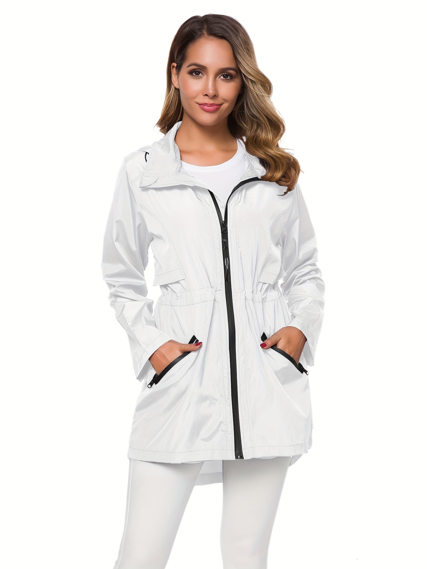 Women's Long Raincoat With Hood Zip Up Outdoor Lightweight Windbreaker Rain Jacket MyFave Boutique