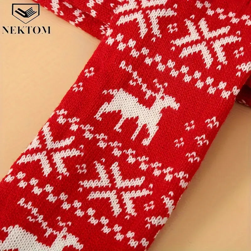 NEKTOM Festive Red Snowflake and Reindeer Knee High Socks with Ribbon Closure - Perfect for Christmas MyFave Boutique