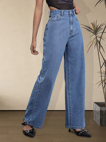 Relaxed Fit Wide Leg Jeans - Women's Denim Clothing with Slant Pockets, Non-Stretch Fabric, and Comfortable Loose Style for Casual Wear - Soft, Breathable, and Stylish Denim Pants MyFave Boutique