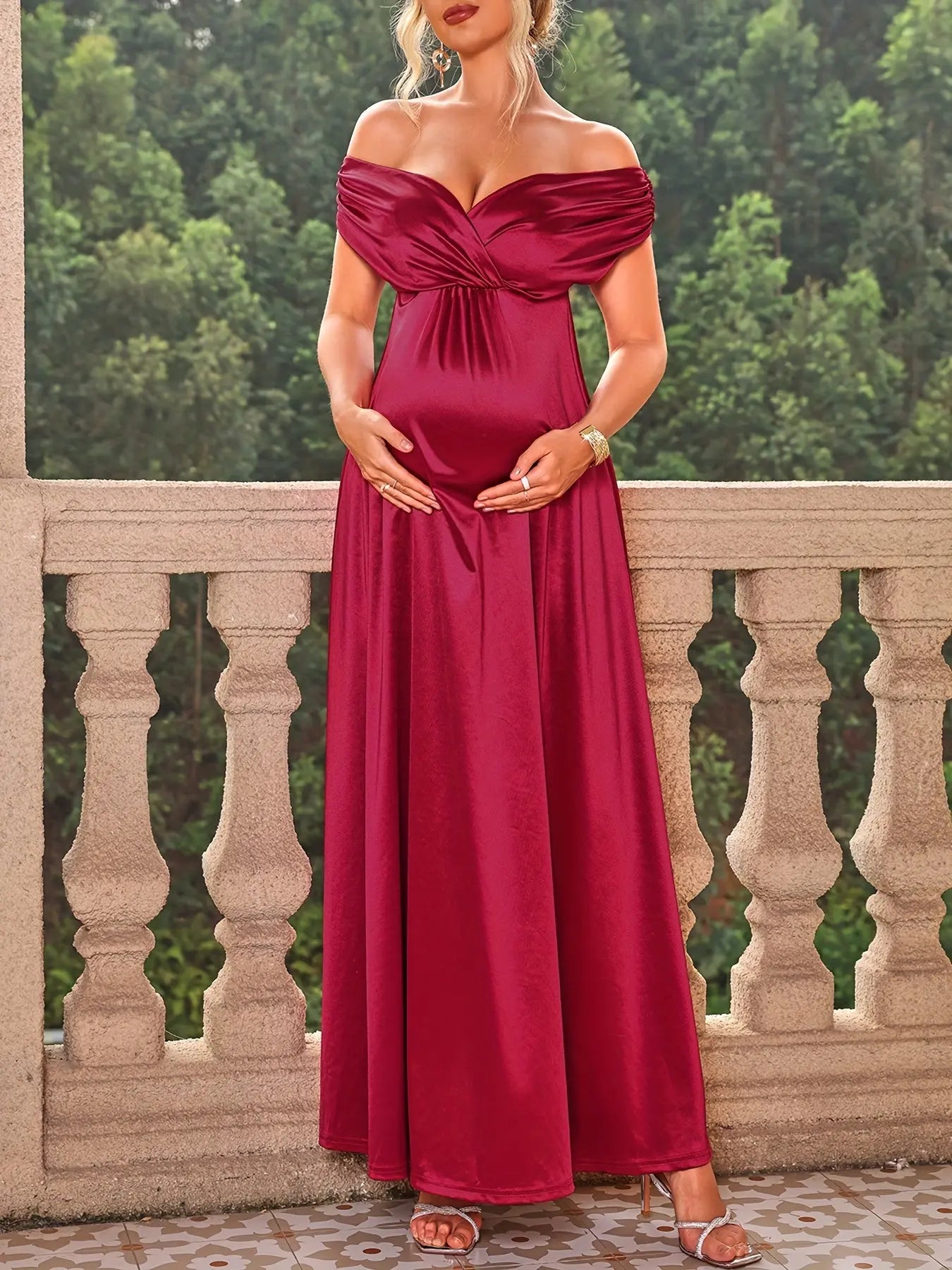 Women's Maternity Solid Off Shoulder Dress Sexy Backless Dress For Party MyFave Boutique