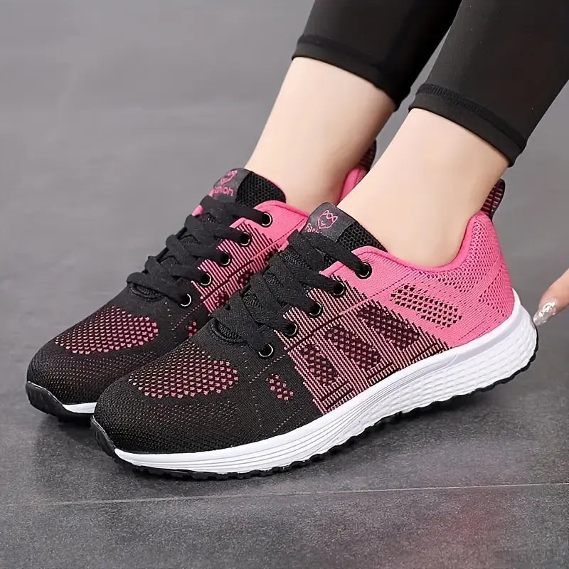 Women's Solid Color Casual Sneakers, Lace Up Breathable Flat Soft Sole Shoes, Lightweight Low-top Running Shoes MyFave Boutique